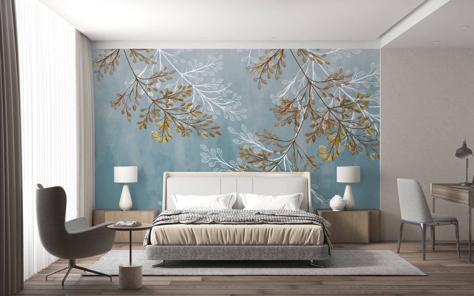 Фотошпалери взимку гілки усіяні золотистими бахромою