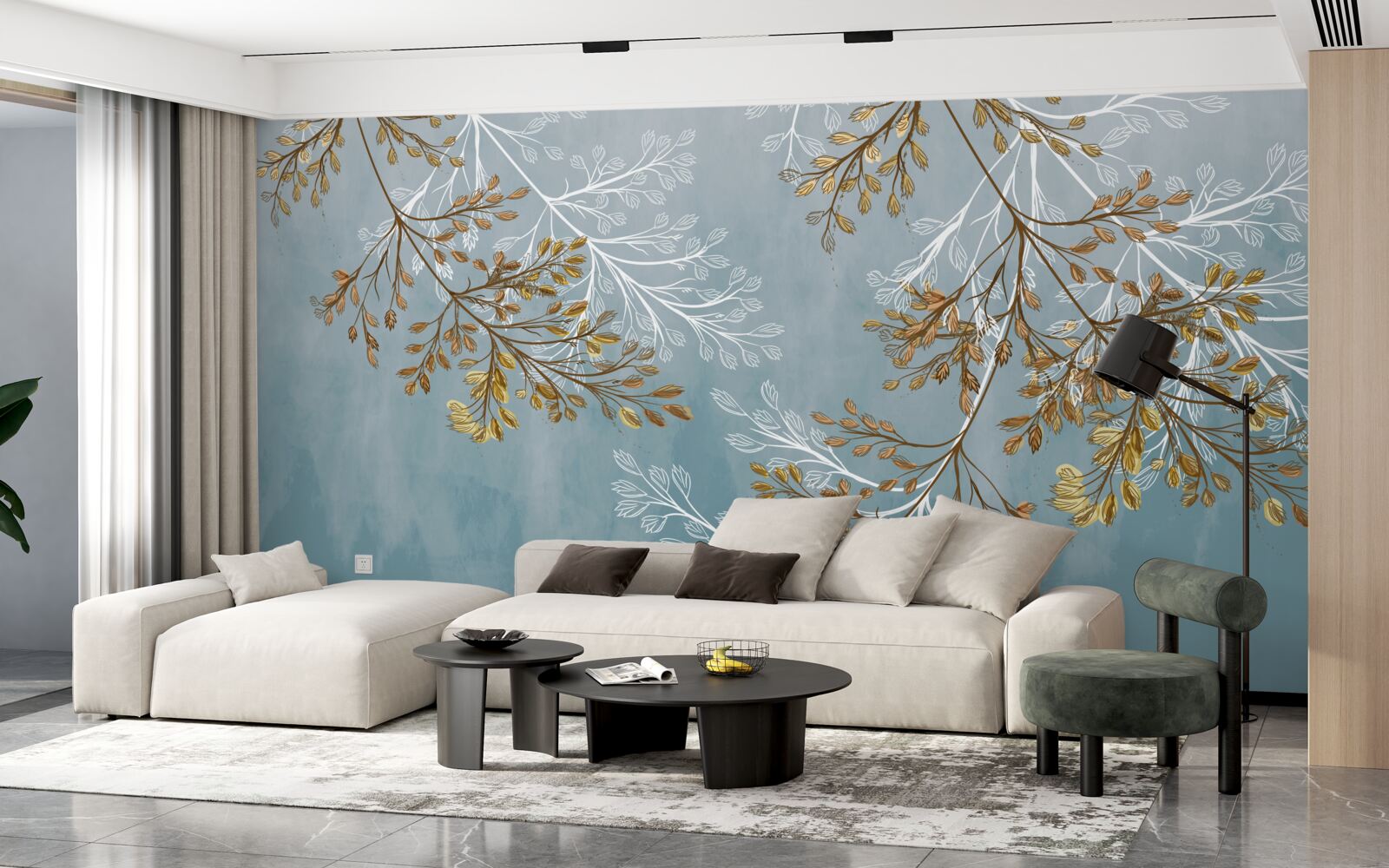 Фотошпалери взимку гілки усіяні золотистими бахромою