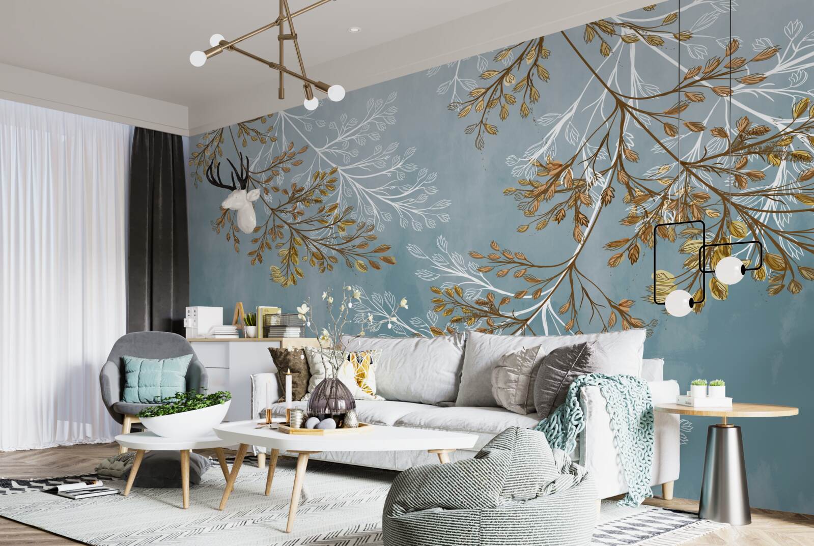 Фотошпалери взимку гілки усіяні золотистими бахромою