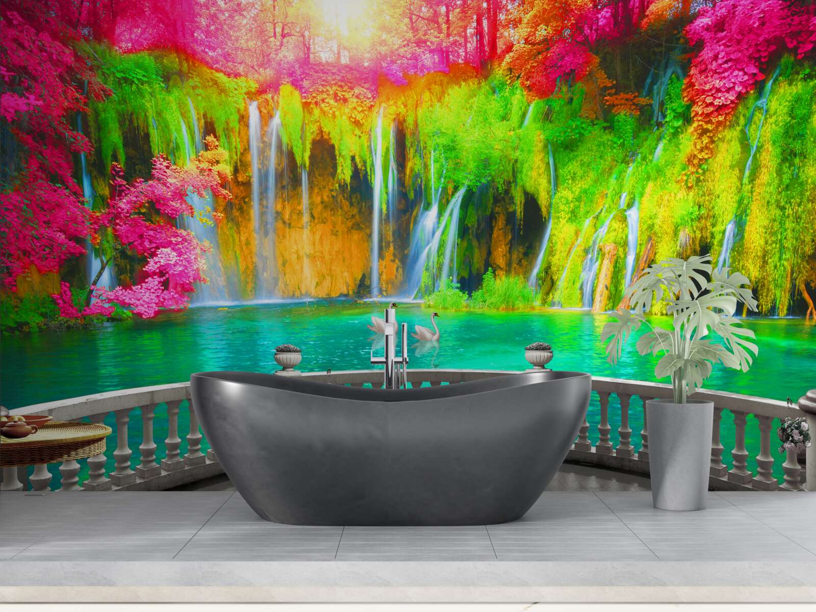 Фотошпалери внутрішній дворик з панорамним видом на мальовничу місцевість