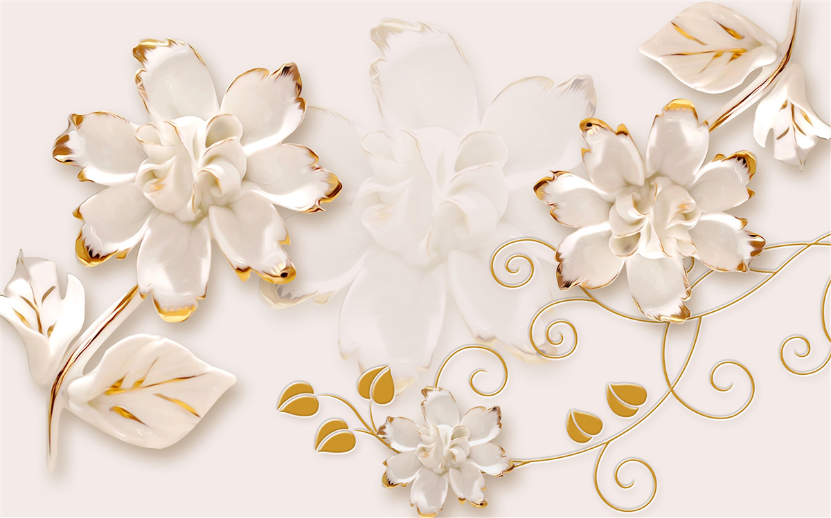 Фотошпалери Білосніжні троянди з золотом