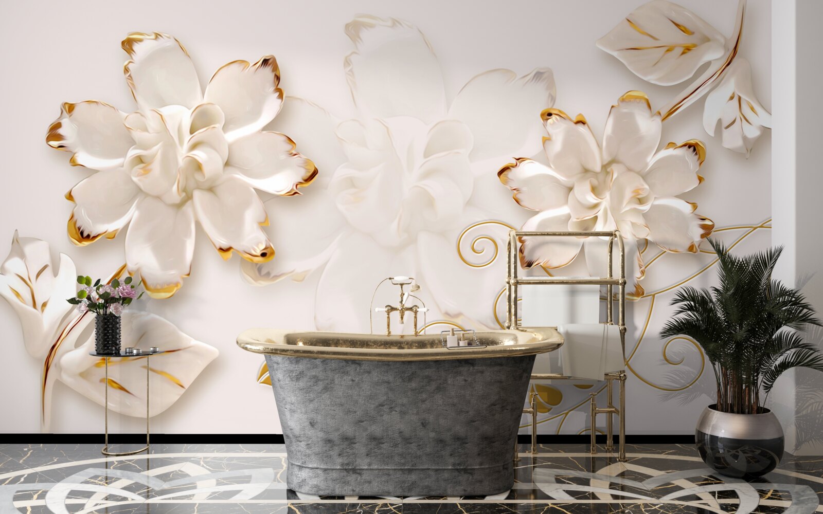 Фотошпалери Білосніжні троянди з золотом