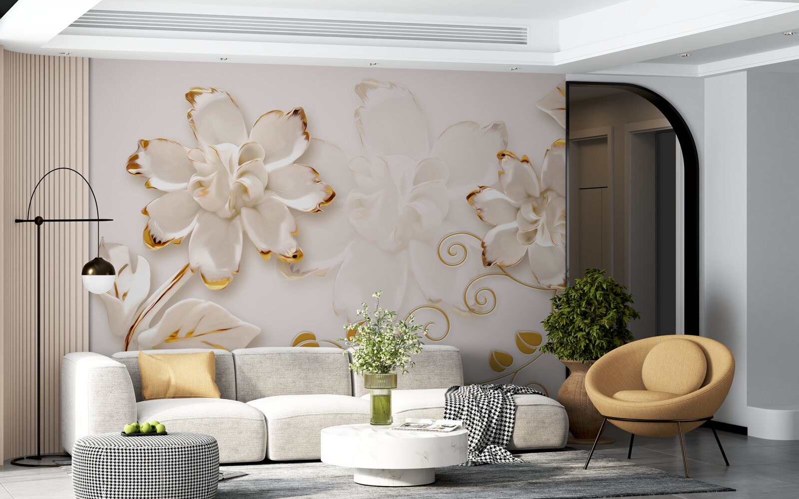 Фотошпалери Білосніжні троянди з золотом