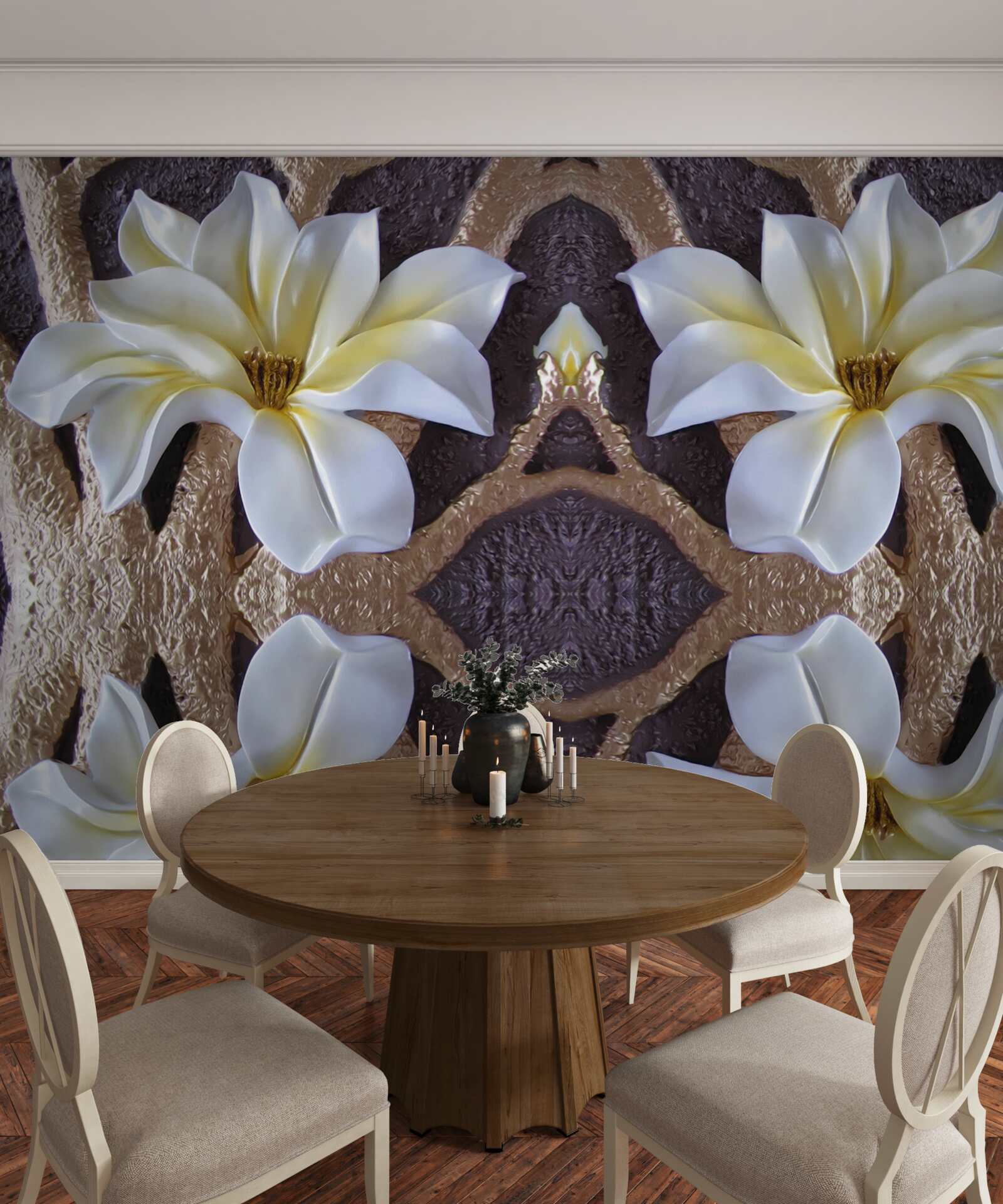 Фотошпалери великі білі квіти