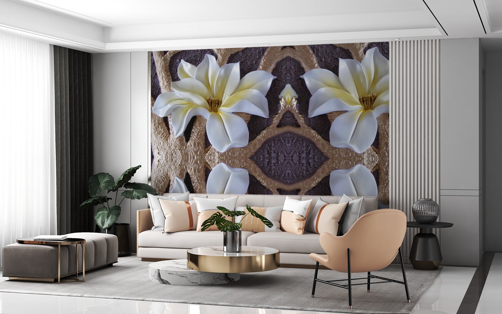 Фотошпалери великі білі квіти