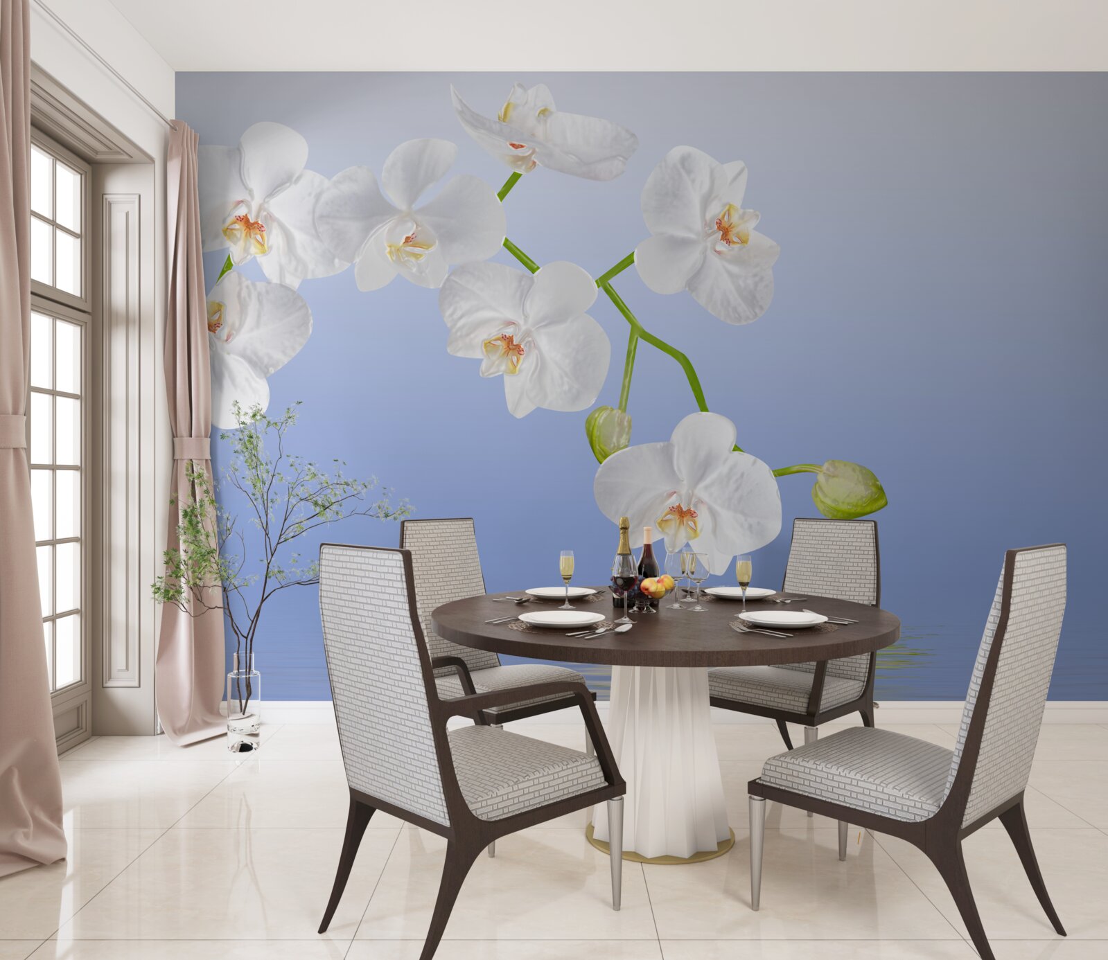 Фотошпалери Білосніжна орхідея над поверхнею води