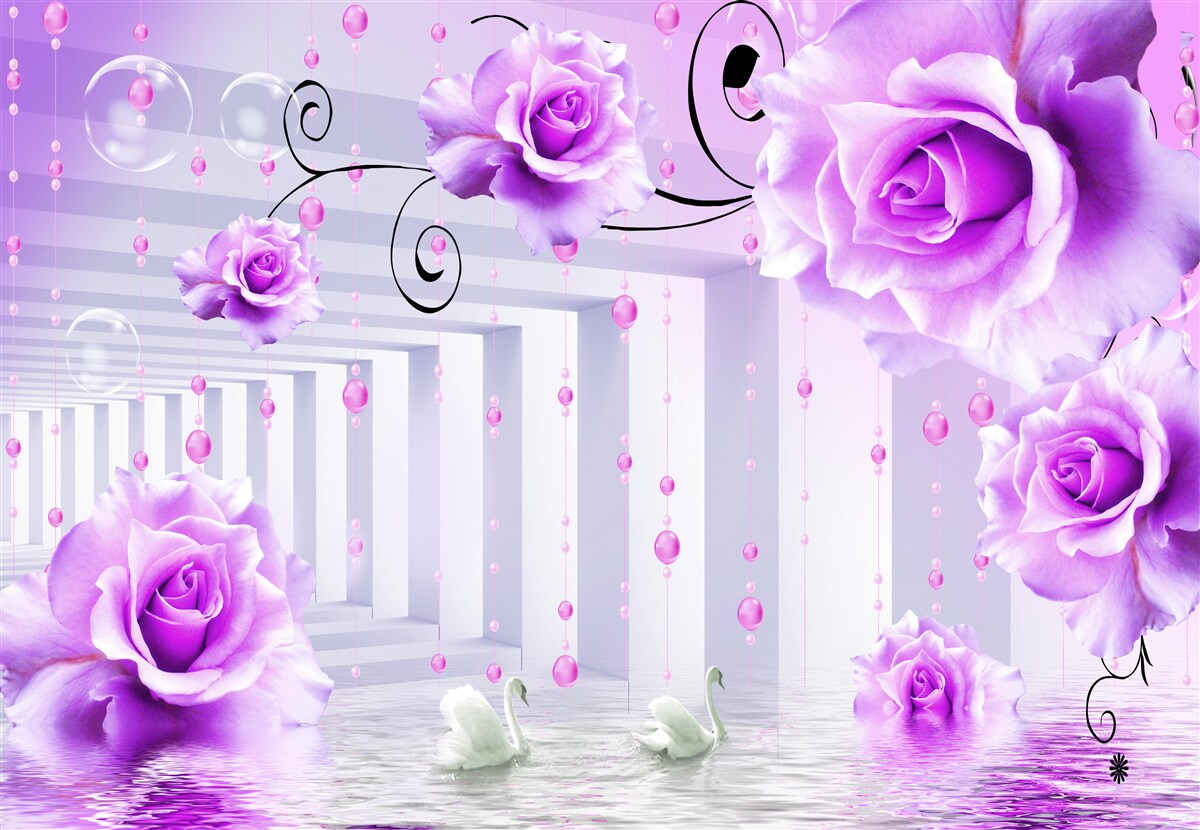 Фотошпалери бузкові троянди, що плавають на воді