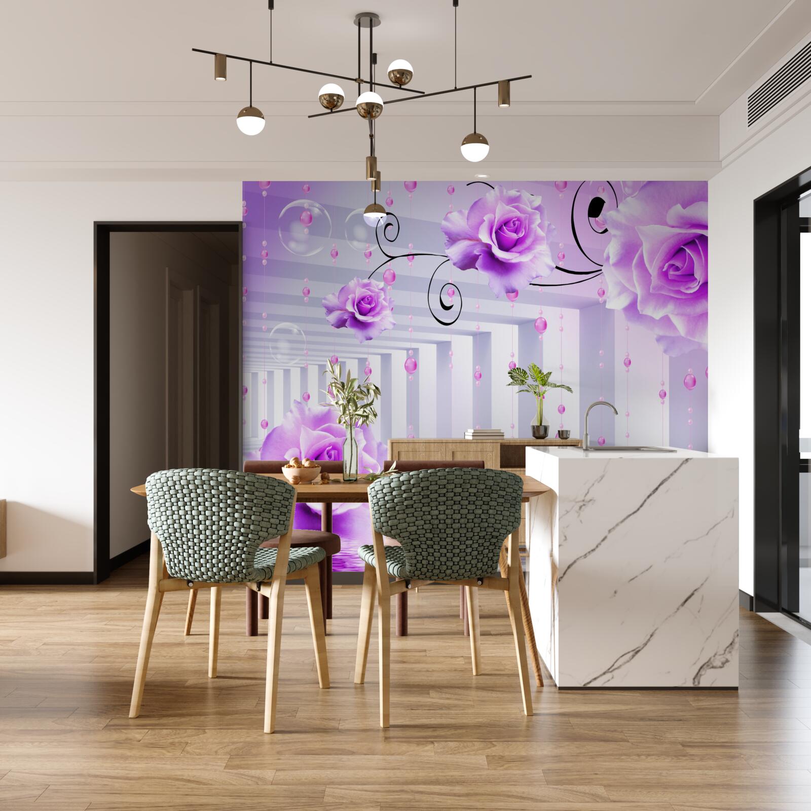 Фотошпалери бузкові троянди, що плавають на воді