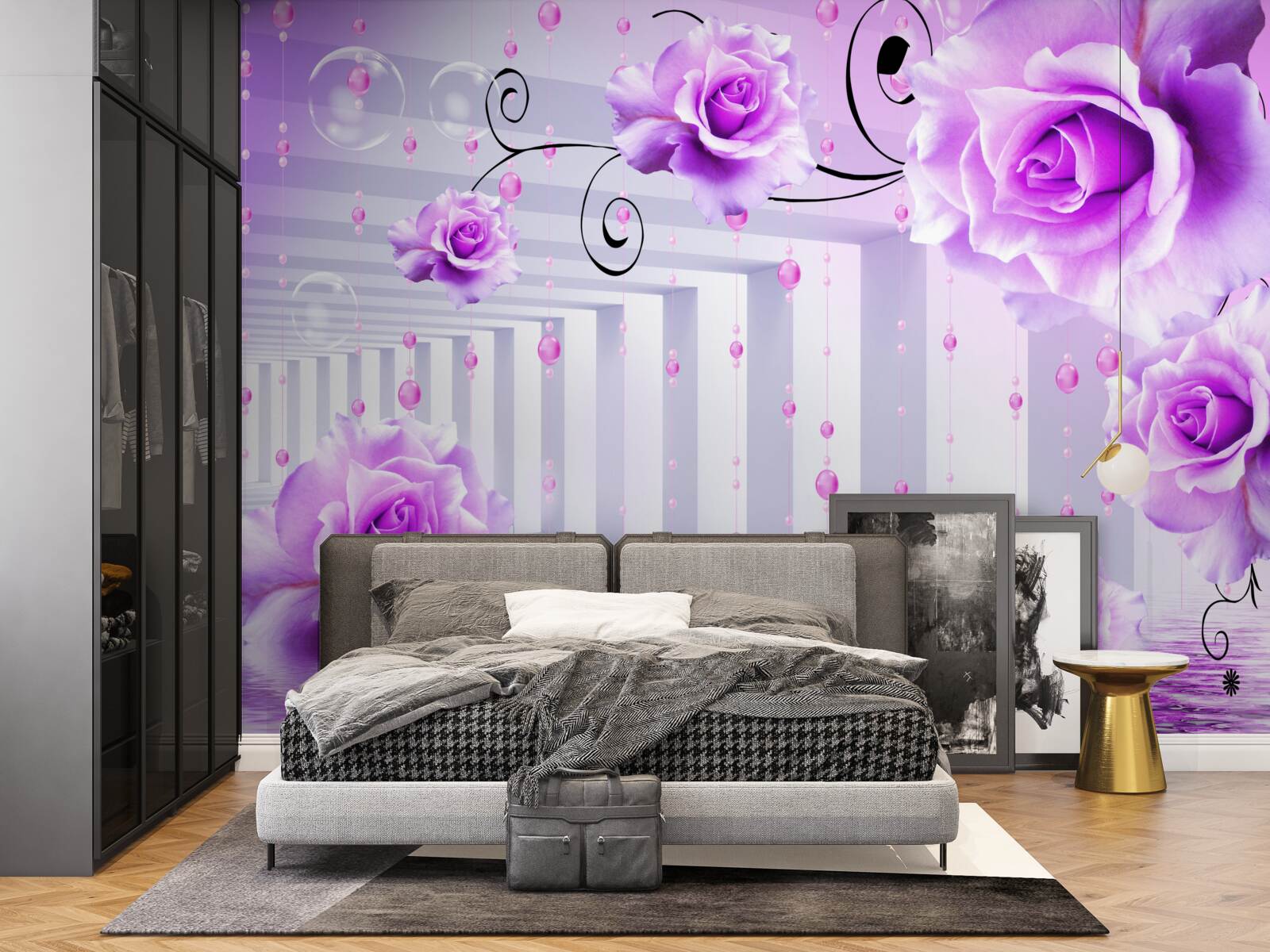 Фотошпалери бузкові троянди, що плавають на воді