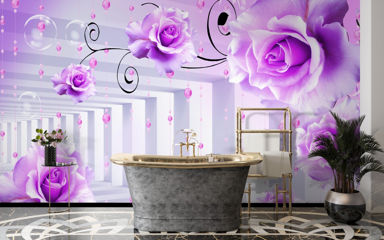 Фотошпалери бузкові троянди, що плавають на воді