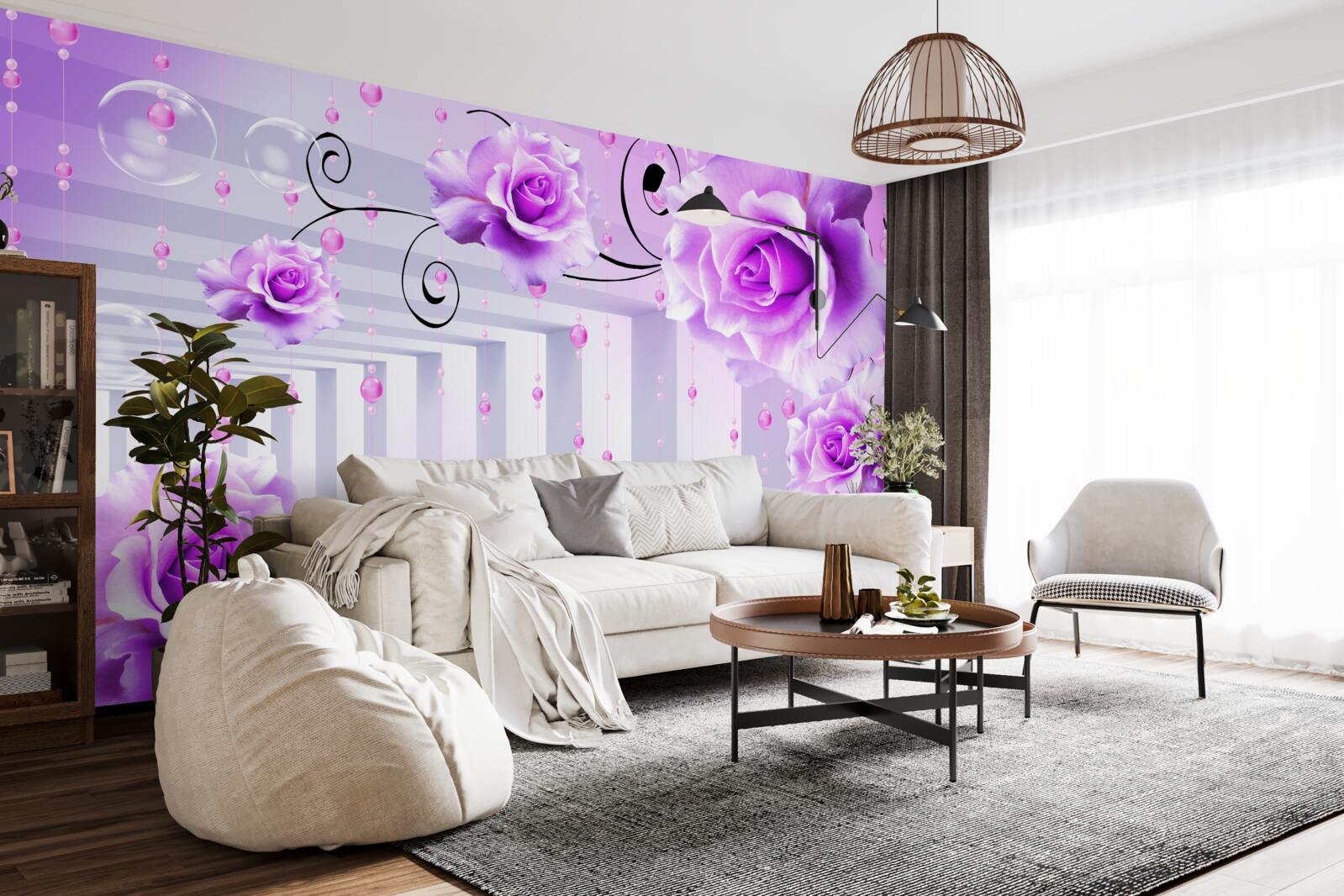 Фотошпалери бузкові троянди, що плавають на воді