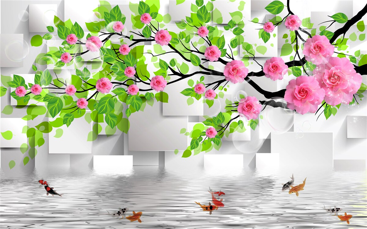 Фотошпалери рожеві троянди, що цвітуть на гілці