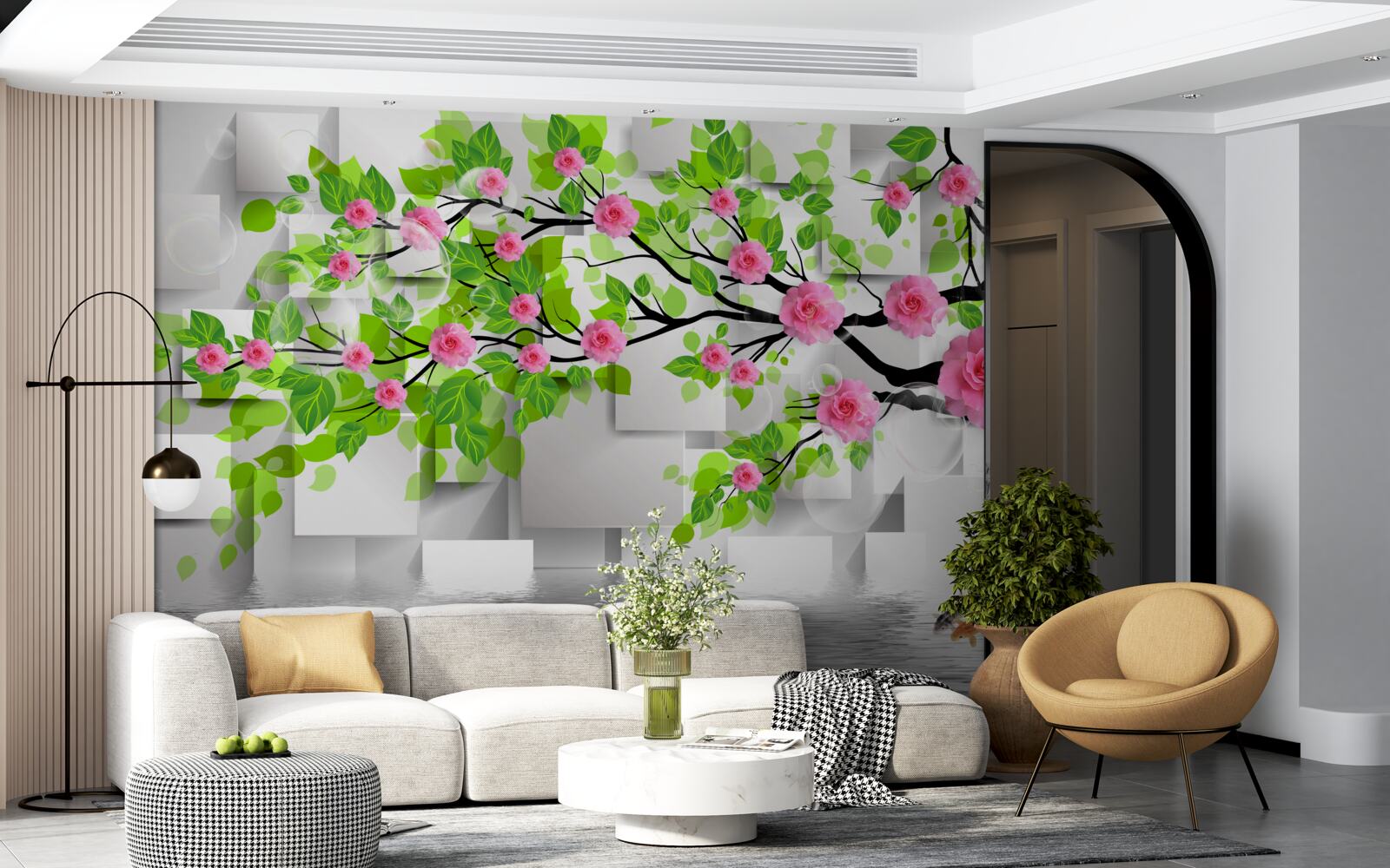 Фотошпалери рожеві троянди, що цвітуть на гілці