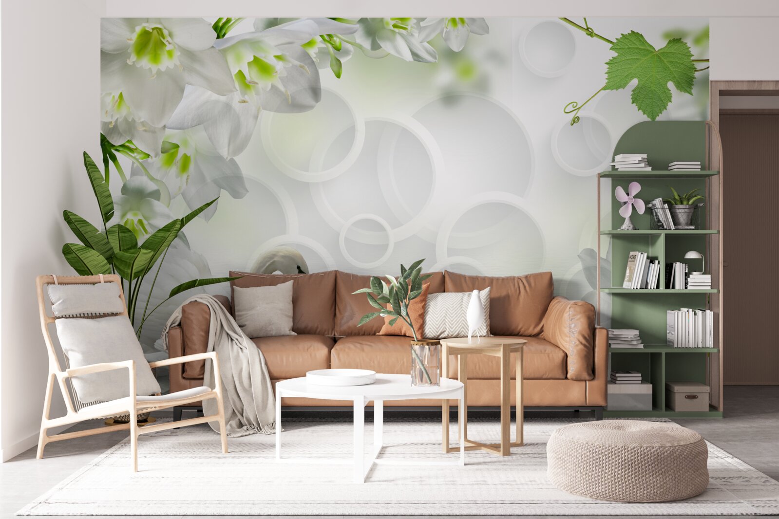 Фотошпалери білі квіти на озері серед лебедів