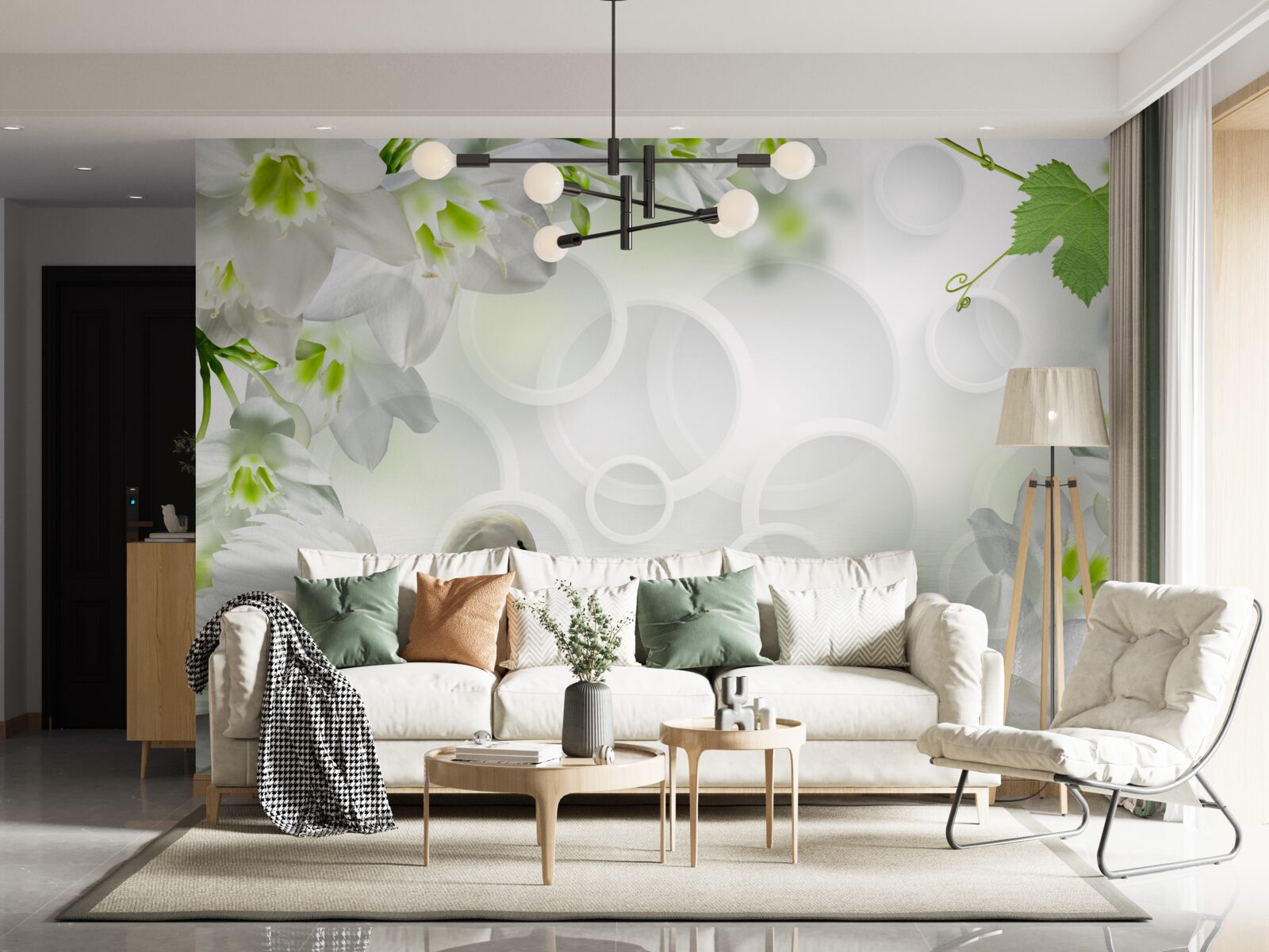 Фотошпалери білі квіти на озері серед лебедів