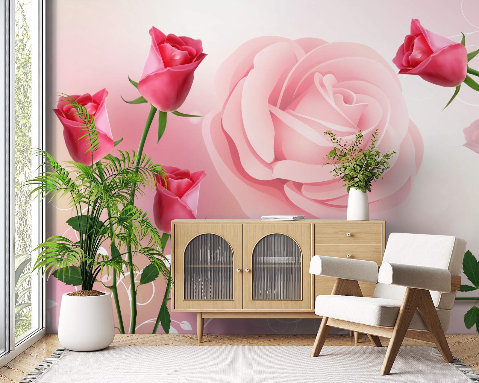 Фотошпалери набір рожевих бутонів троянд