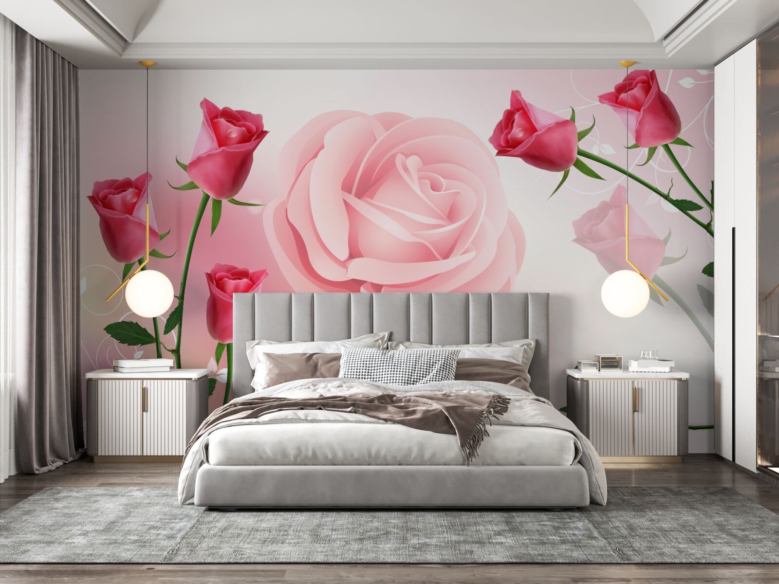 Фотошпалери набір рожевих бутонів троянд