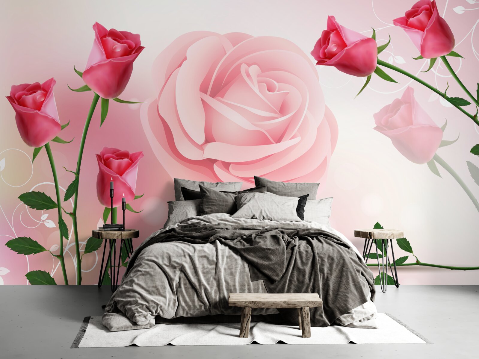 Фотошпалери набір рожевих бутонів троянд