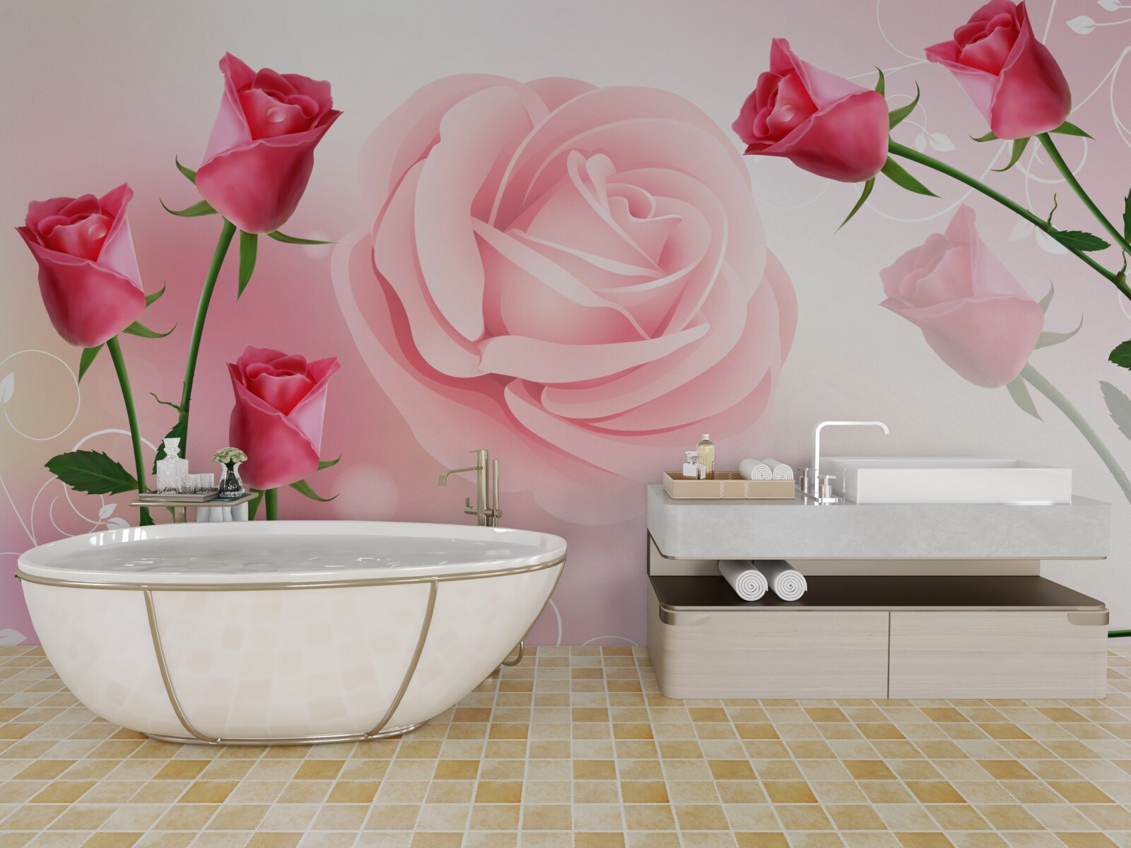 Фотошпалери набір рожевих бутонів троянд