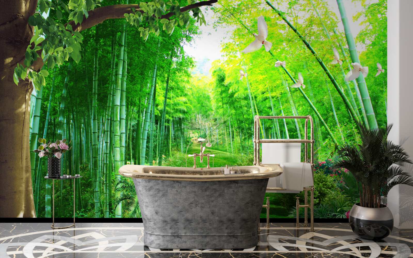 Фотошпалери дивовижні відтінки в бамбуковому гаю та на стежці