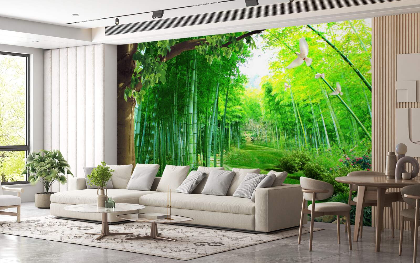 Фотошпалери дивовижні відтінки в бамбуковому гаю та на стежці