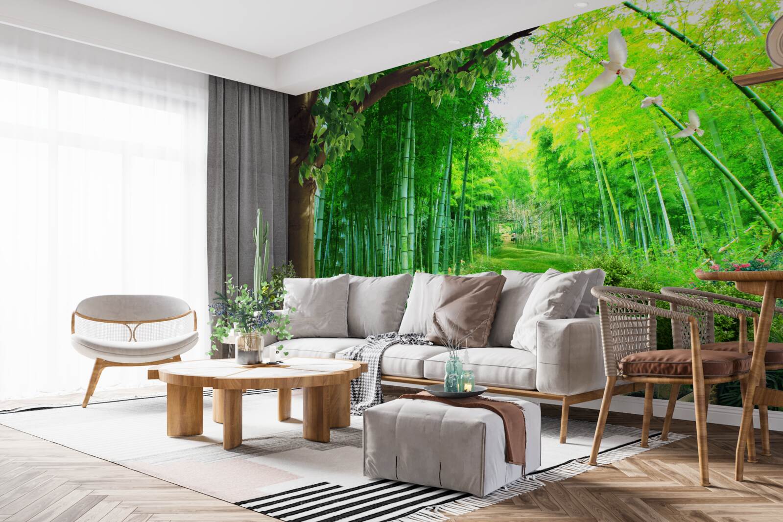 Фотошпалери дивовижні відтінки в бамбуковому гаю та на стежці