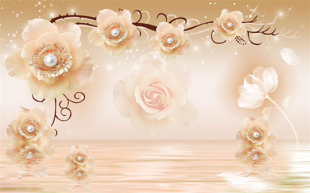 Фотошпалери білі перлинні троянди