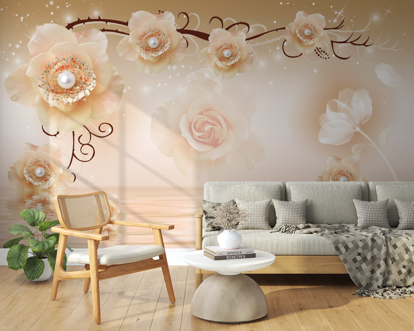 Фотошпалери білі перлинні троянди