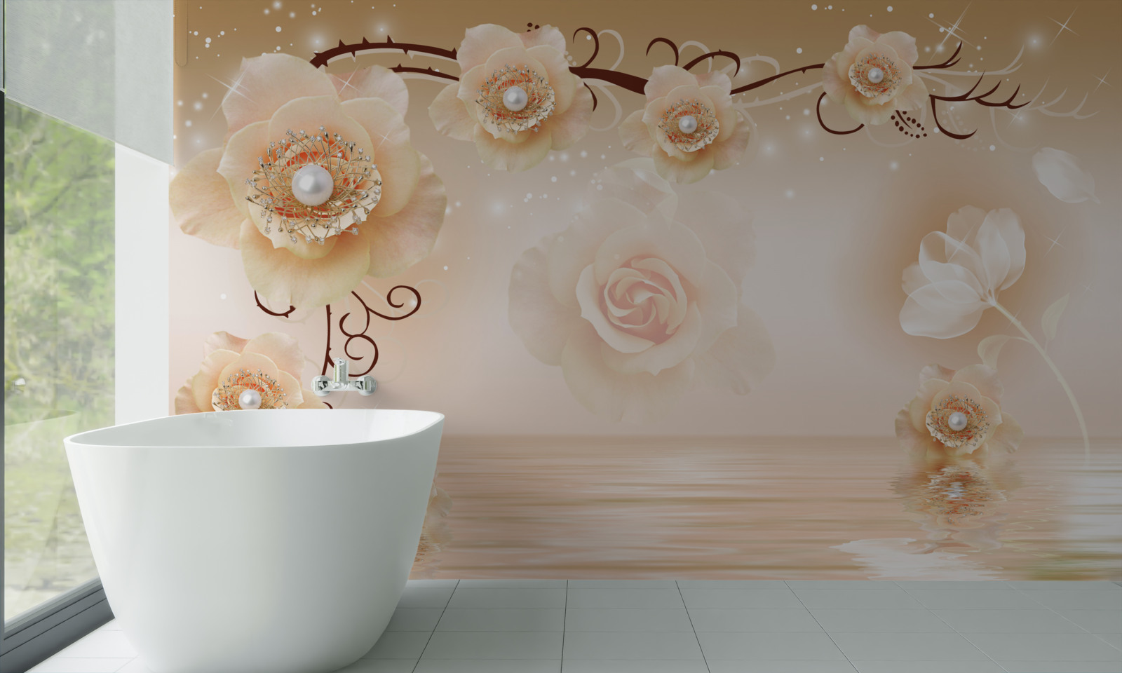 Фотошпалери білі перлинні троянди