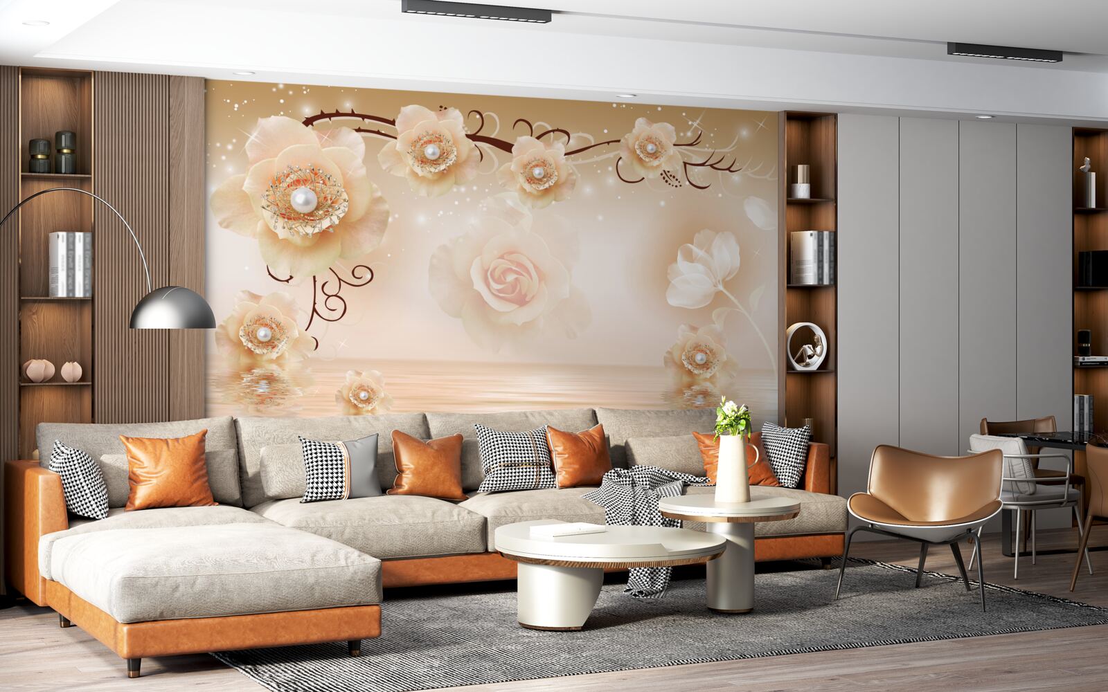 Фотошпалери білі перлинні троянди