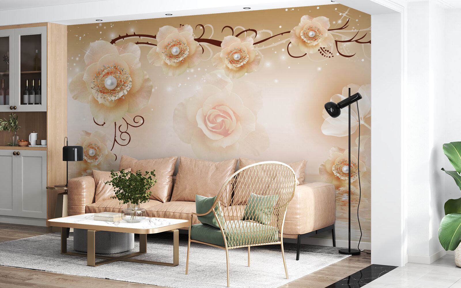 Фотошпалери білі перлинні троянди