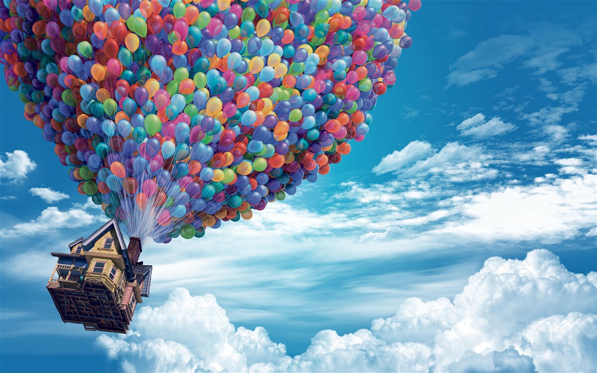 Фотошпалери будинок з безліччю літаючих кульок