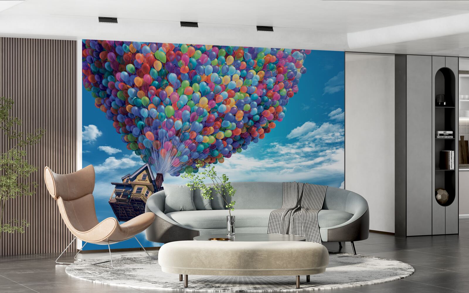 Фотошпалери будинок з безліччю літаючих кульок