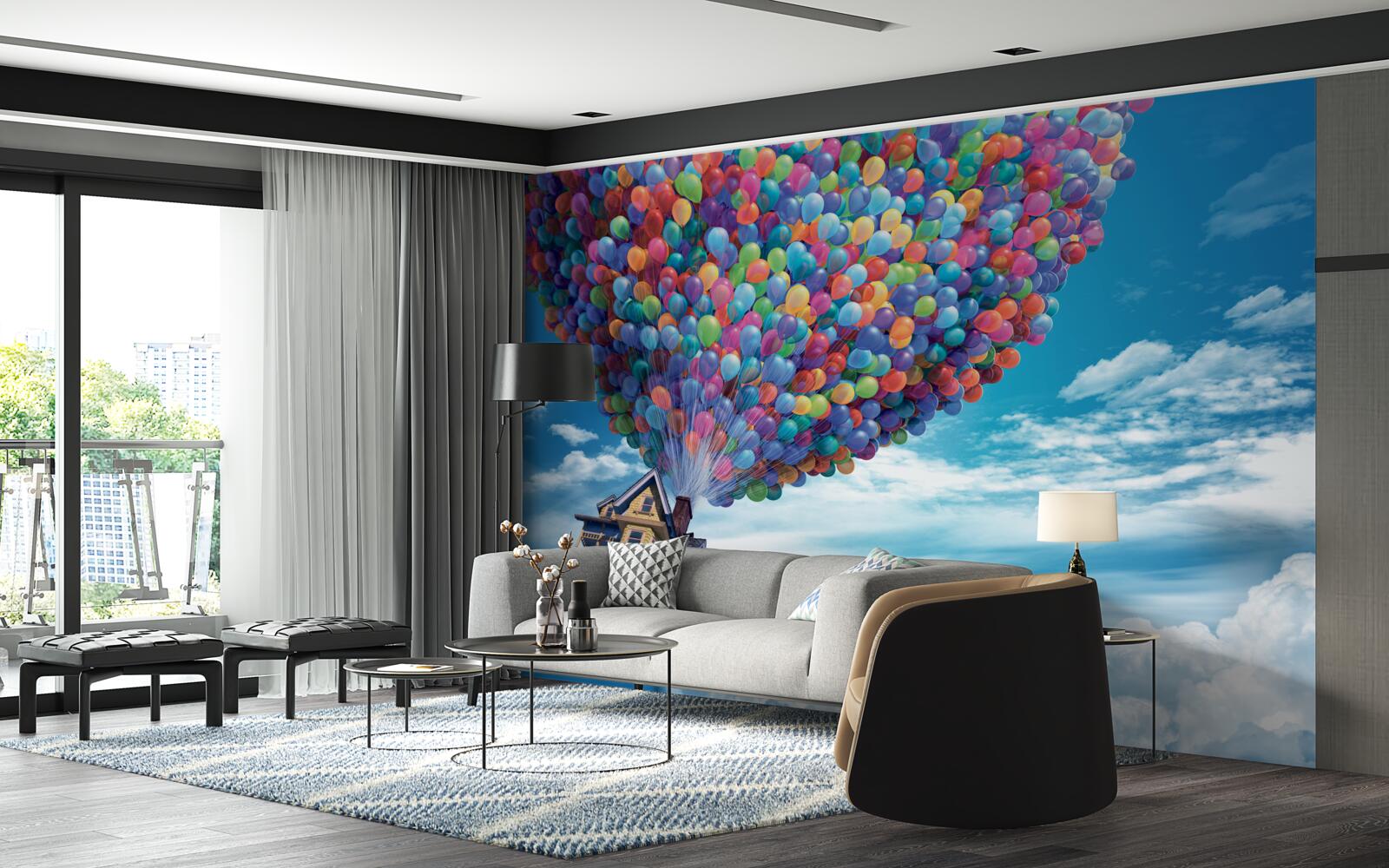 Фотошпалери будинок з безліччю літаючих кульок