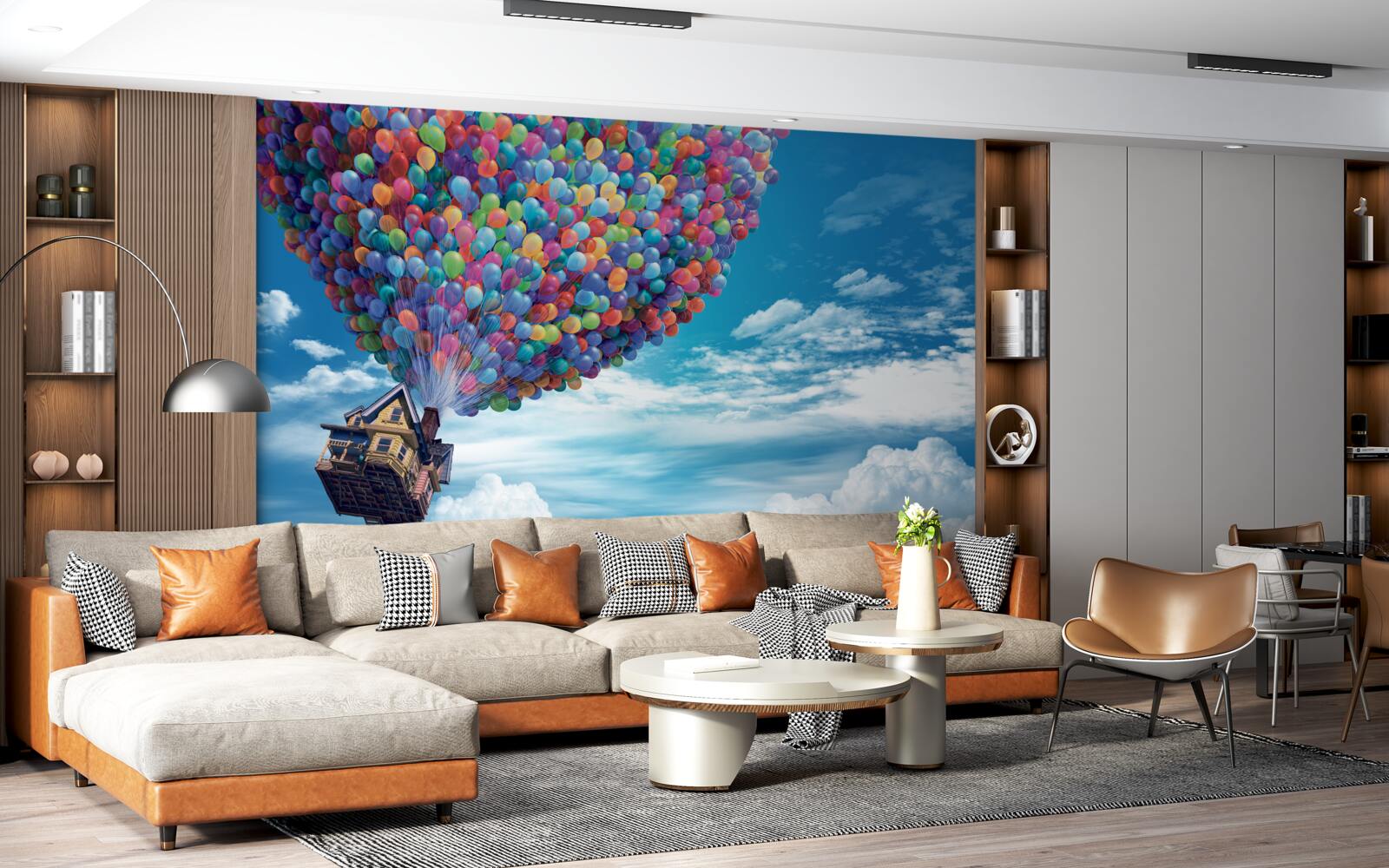 Фотошпалери будинок з безліччю літаючих кульок