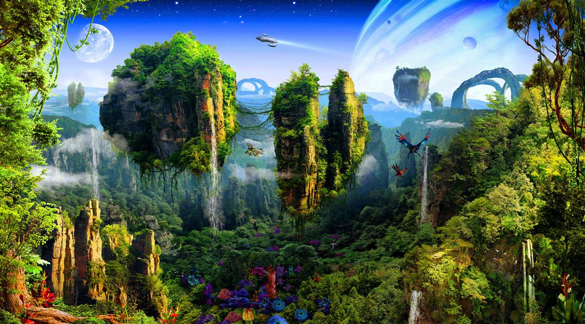 Фотошпалери зелене місто у стилі фентезі