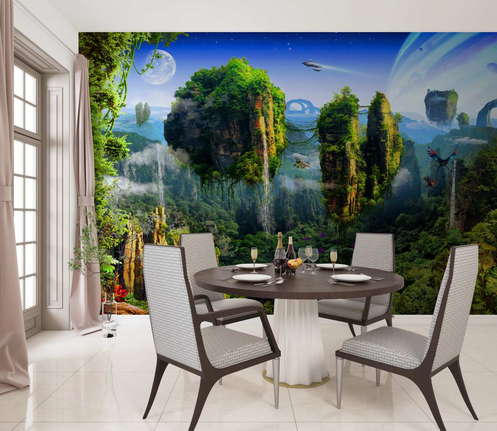 Фотошпалери зелене місто у стилі фентезі