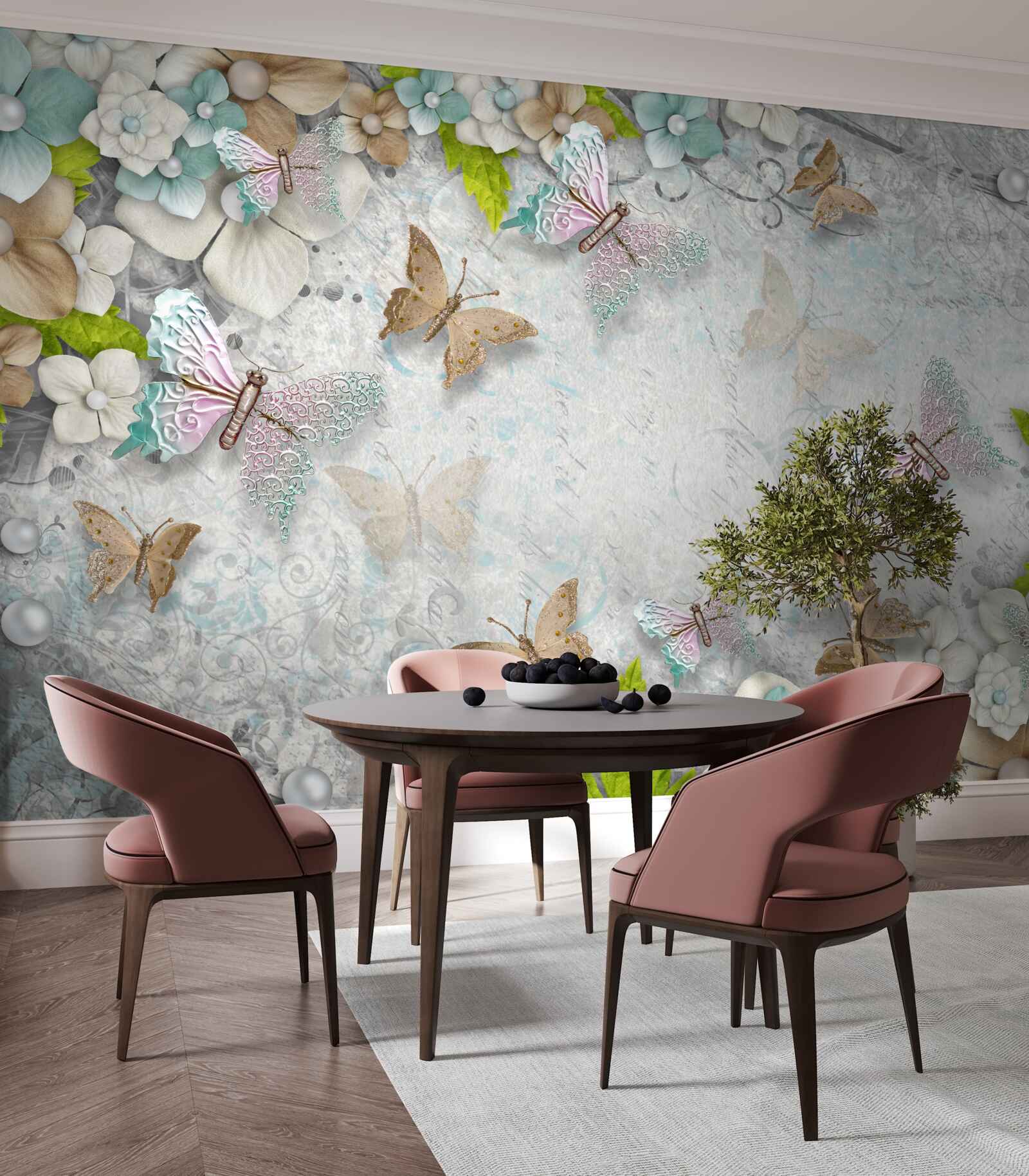 Фотошпалери квіти та метелики