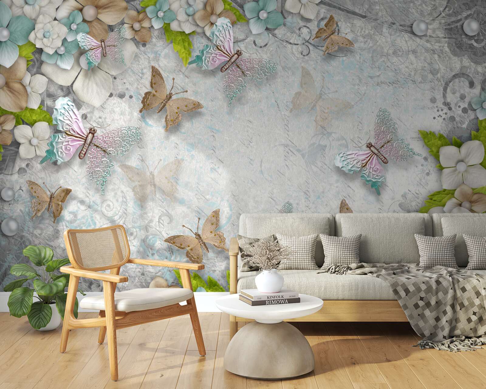 Фотошпалери квіти та метелики