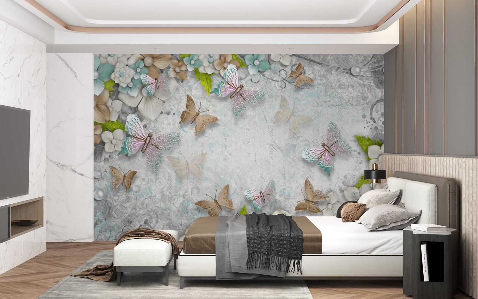 Фотошпалери квіти та метелики