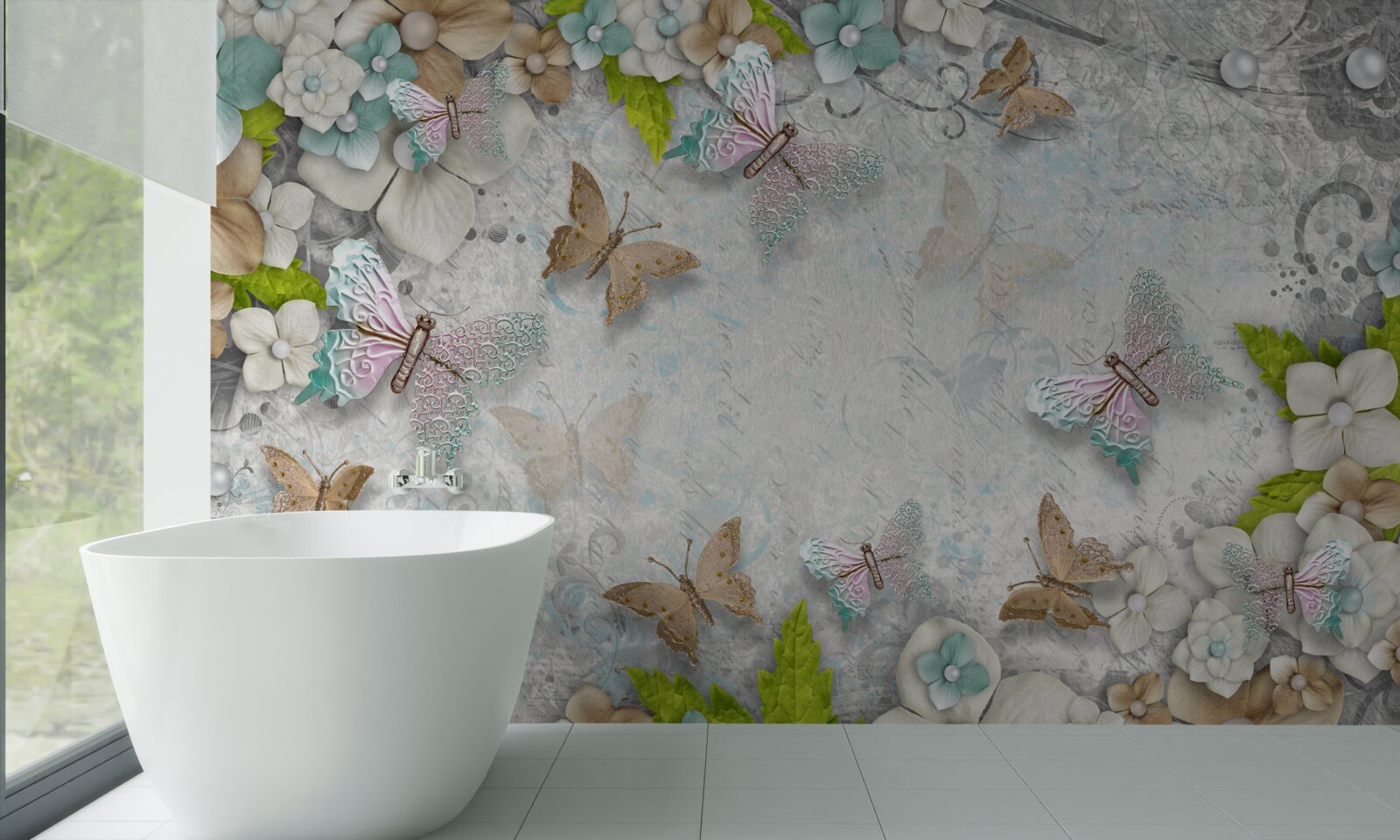 Фотошпалери квіти та метелики