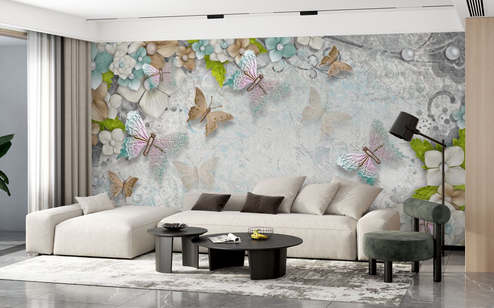 Фотошпалери квіти та метелики