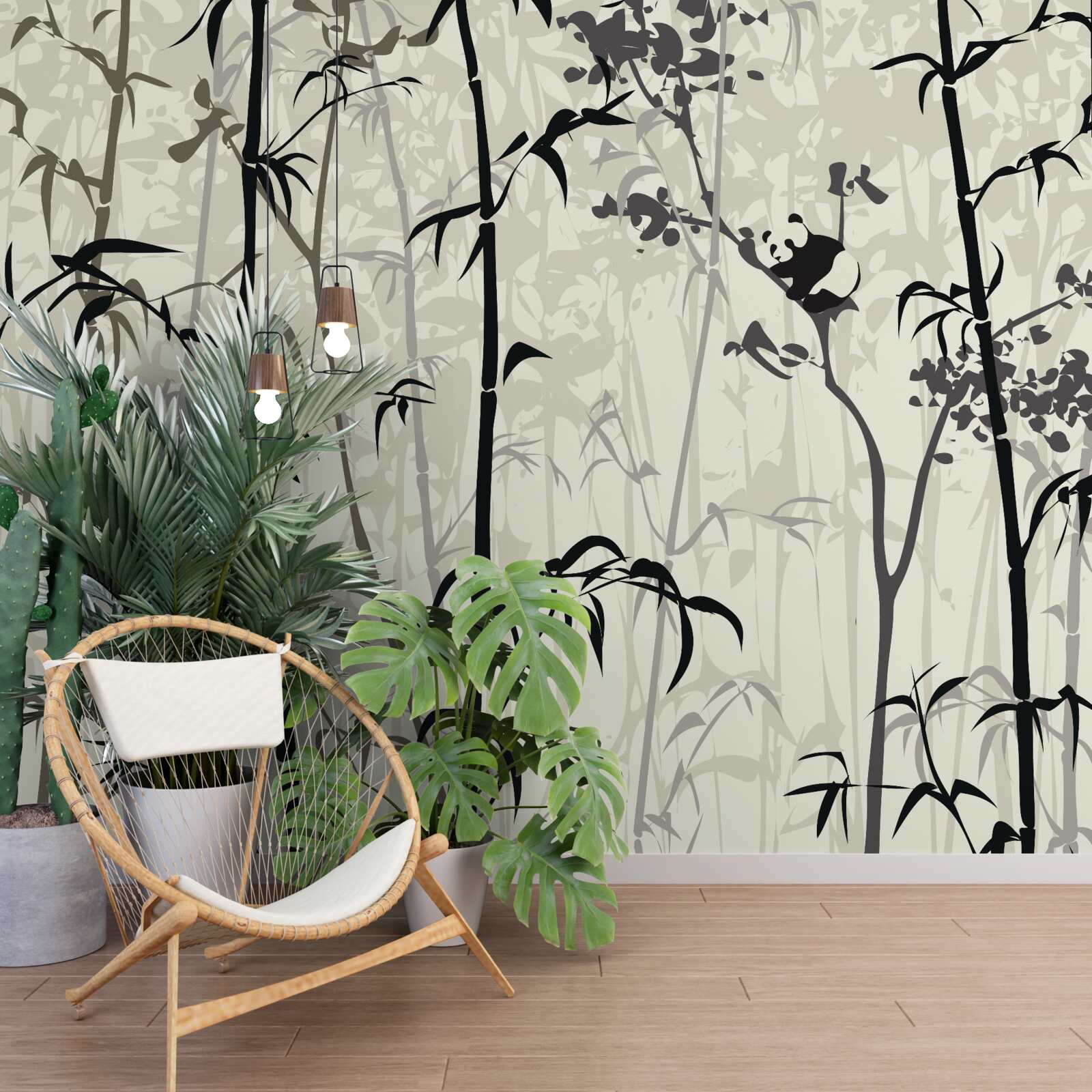 Фотошпалери дитинча панди ховається в бур'янах