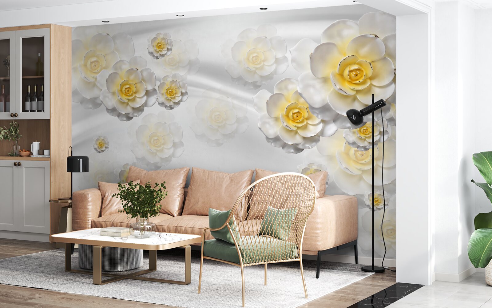 Фотошпалери квітки білосніжні з жовтуватим центром