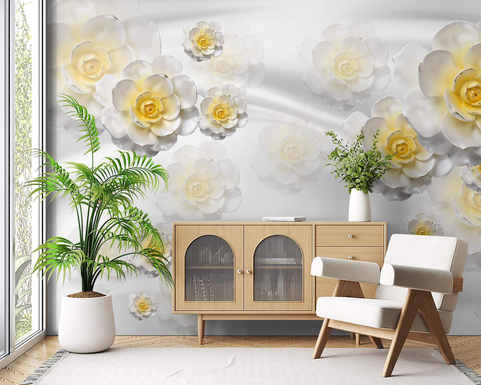 Фотошпалери квітки білосніжні з жовтуватим центром