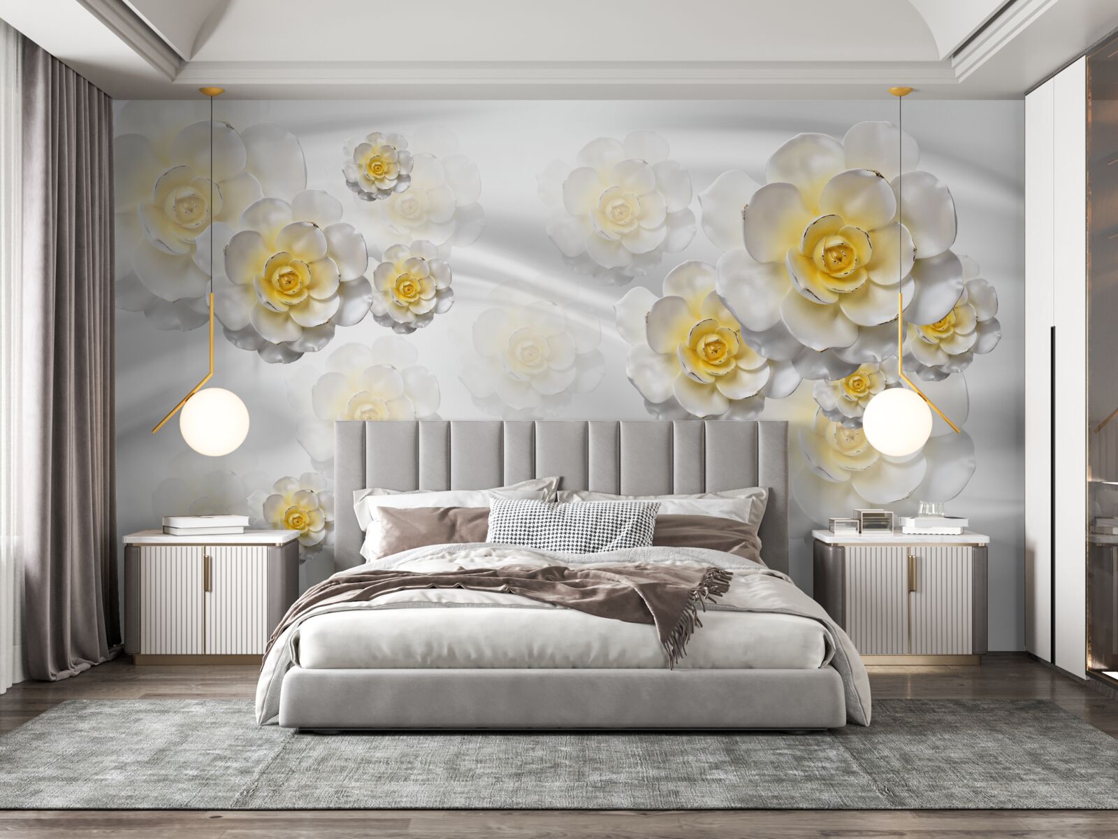 Фотошпалери квітки білосніжні з жовтуватим центром