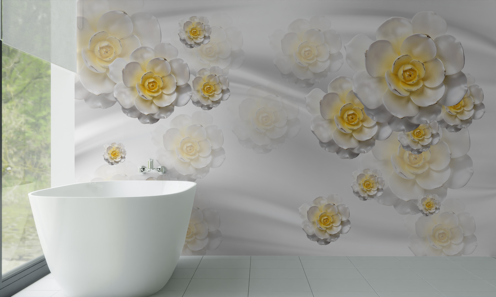 Фотошпалери квітки білосніжні з жовтуватим центром