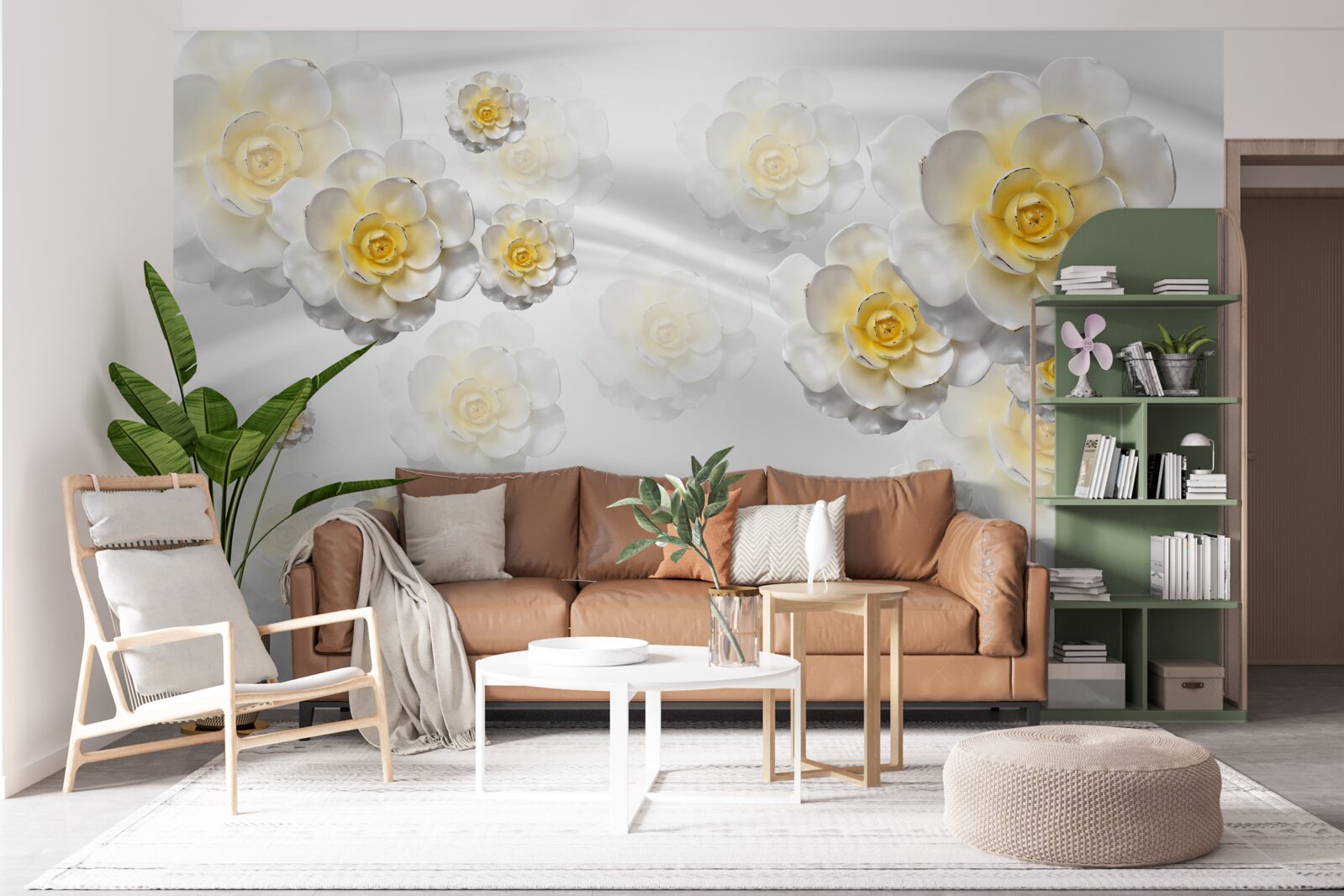 Фотошпалери квітки білосніжні з жовтуватим центром