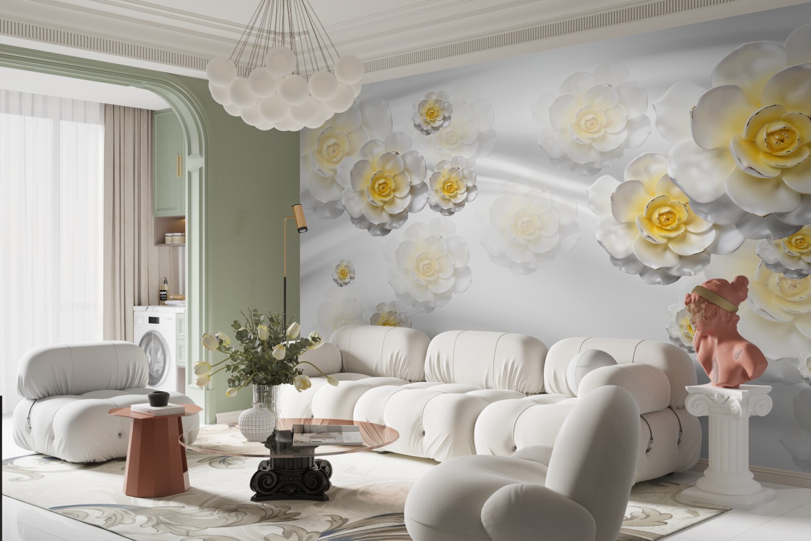 Фотошпалери квітки білосніжні з жовтуватим центром