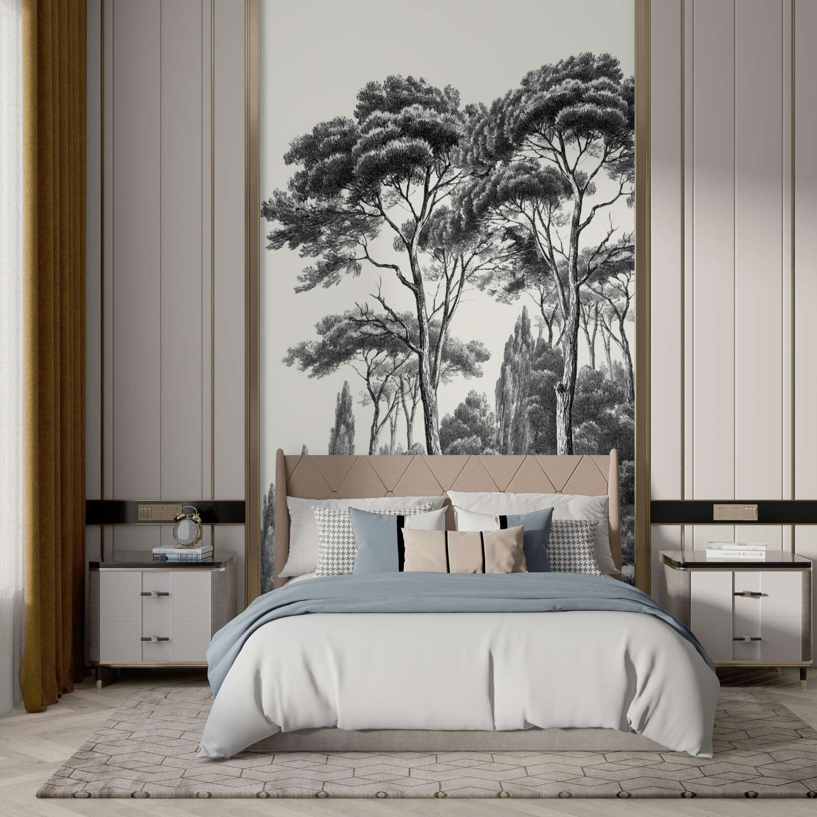 Фотошпалери сосни з Італії в чорно-білих тонах